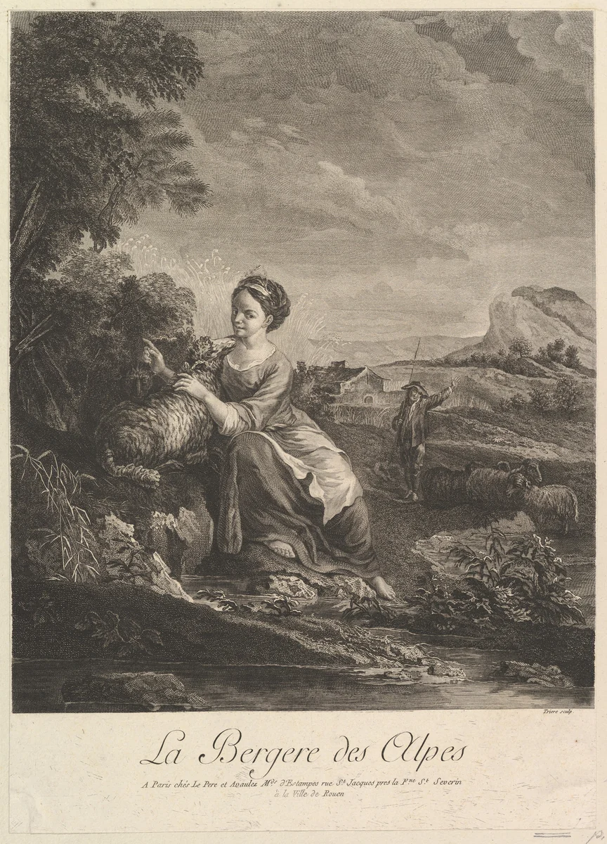 Shepherd Girl of the Alps by Philippe Trière, print, 1756-1815
