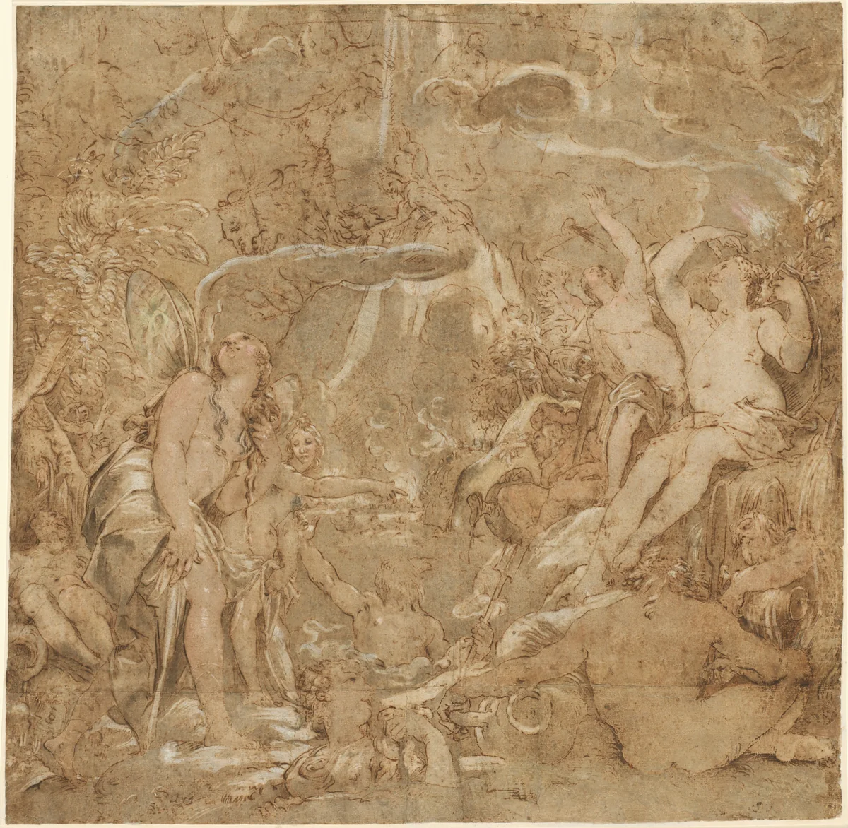 The Daughters of the Po with River Gods by Joseph Heintz, drawing, 1591