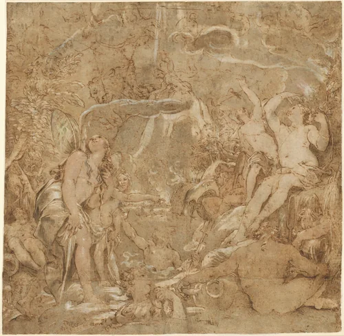 The Daughters of the Po with River Gods by Joseph Heintz, drawing, 1591