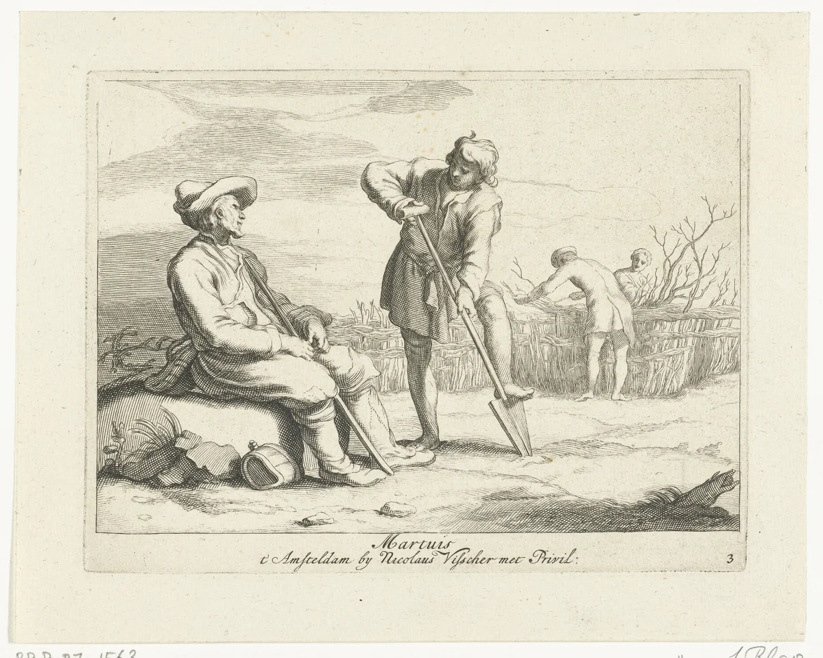 De maand maart by Frederick Bloemaert, print, 1635-1670