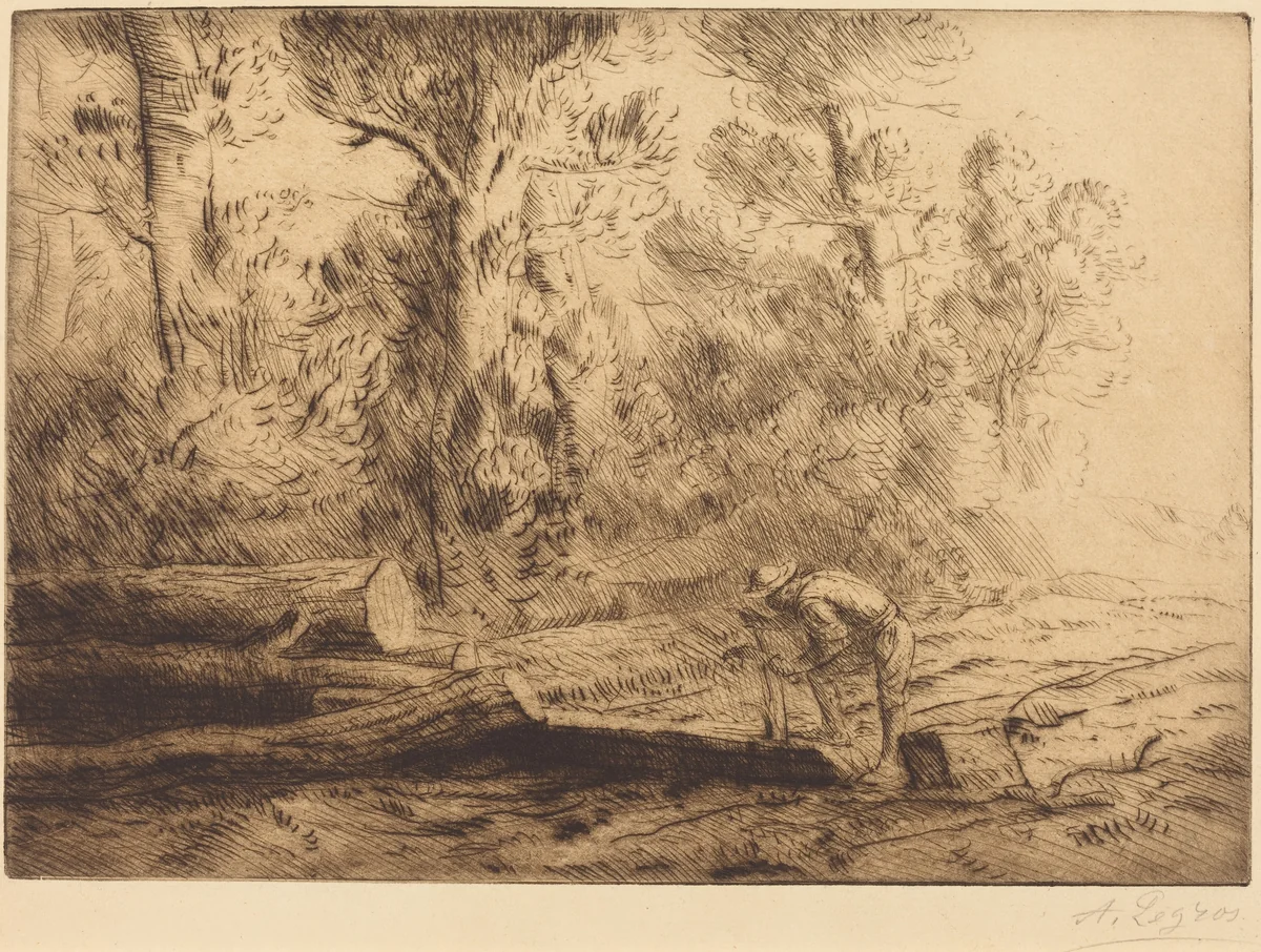 Squaring Logs (Homme que fend des buches) by Alphonse Legros, print, 1837-1911