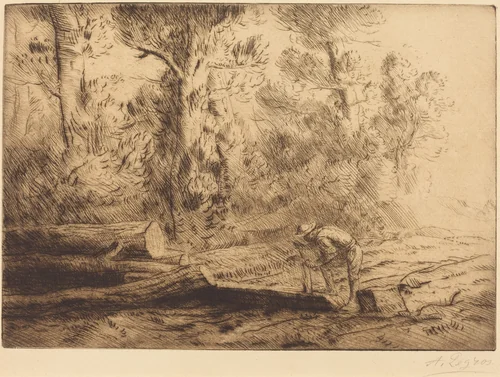 Squaring Logs (Homme que fend des buches) by Alphonse Legros, print, 1837-1911