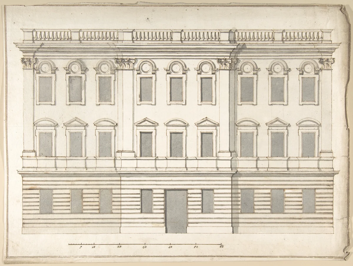Design for Palace Façade by Pietro Paolo Coccetti, drawing, 1710-1727