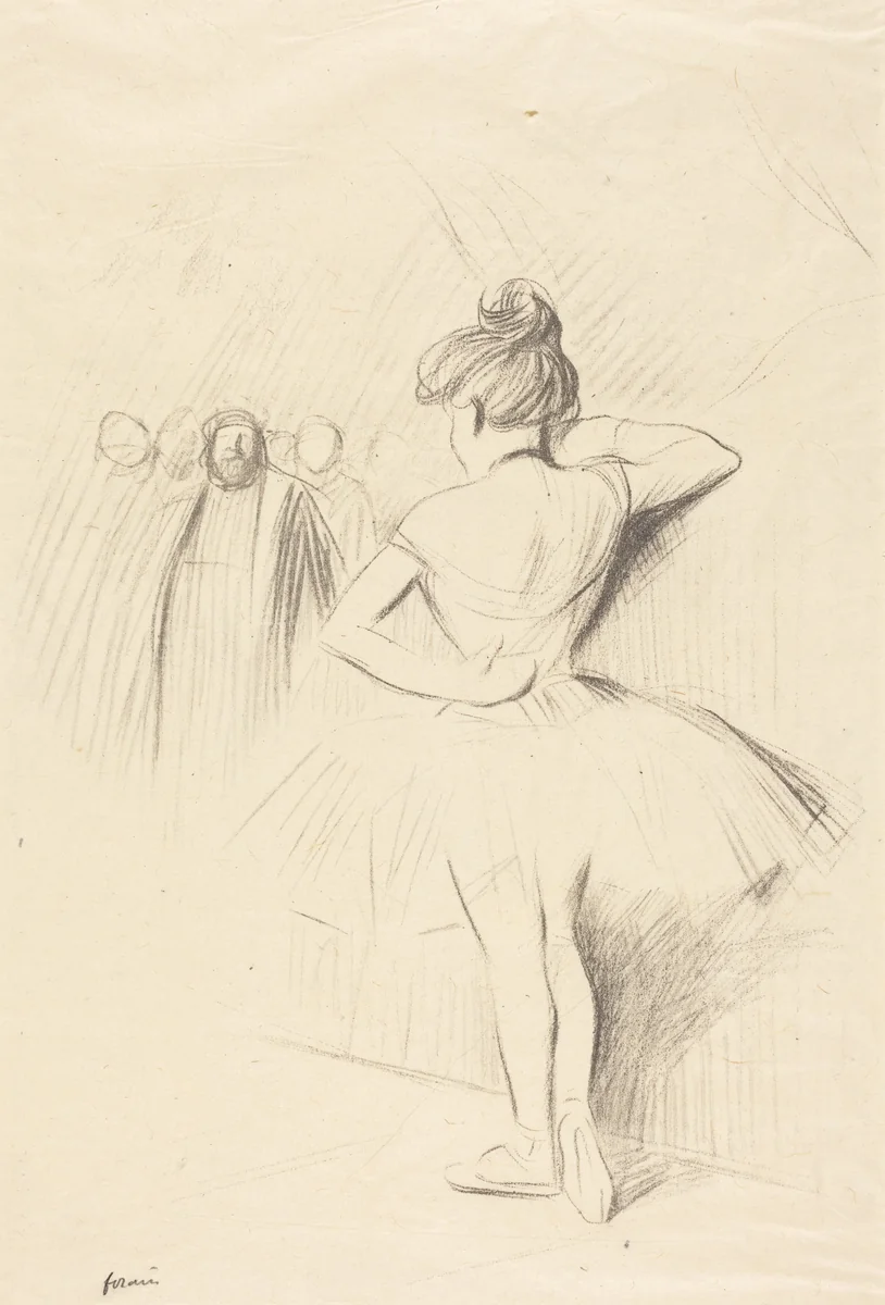 Danseuse accotée contre un portant (avec des figurants) (Dancer Leaning against an Upright (with extras)) by Jean-Louis Forain, print, 1892-1902