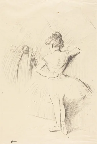 Danseuse accotée contre un portant (avec des figurants) (Dancer Leaning against an Upright (with extras)) by Jean-Louis Forain, print, 1892-1902