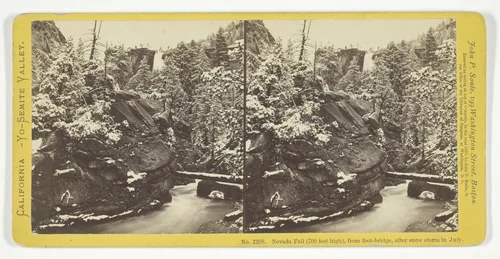 Nevada Fall (700 feet high), From Foot-Bridge, after Snow Storm in July, No. 1208 from the series "California -- Yo-Semite Valley" by John P. Soule, photograph, 1870