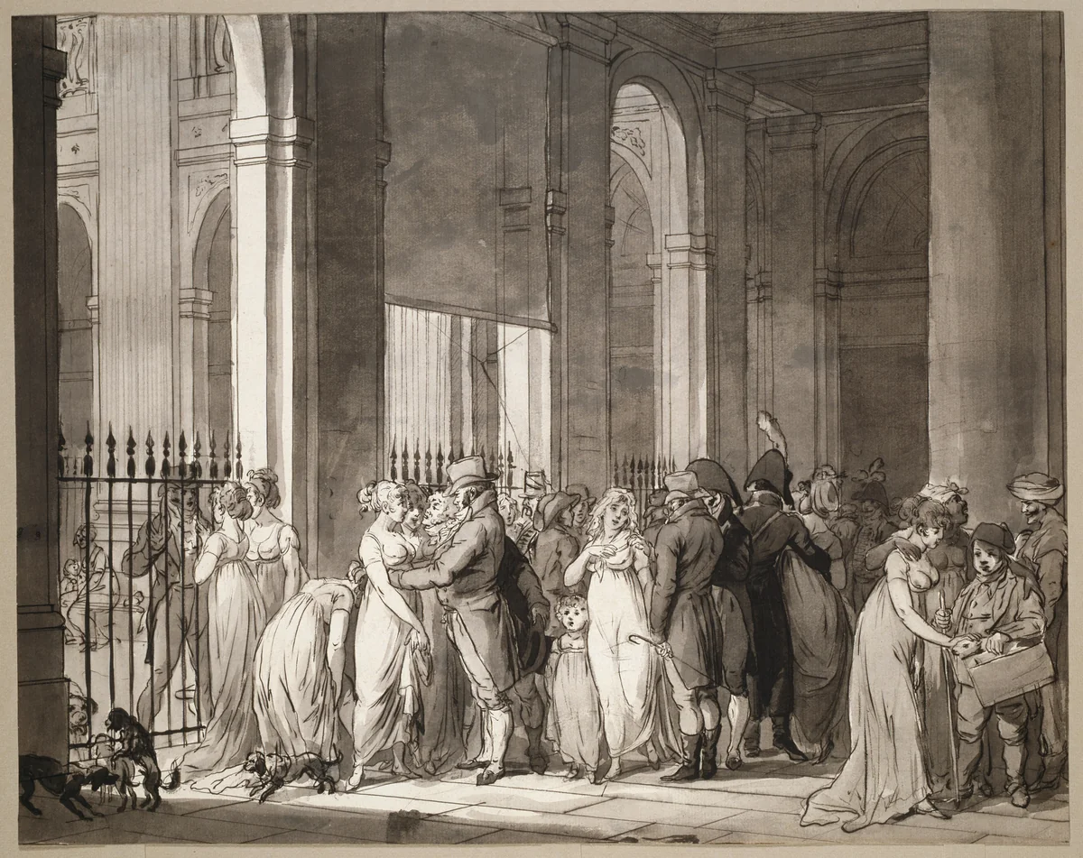 The Arcades at the Palais-Royal by Louis-Léopold Boilly, drawing, 1761-1804