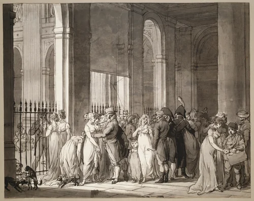 The Arcades at the Palais-Royal by Louis-Léopold Boilly, drawing, 1761-1804