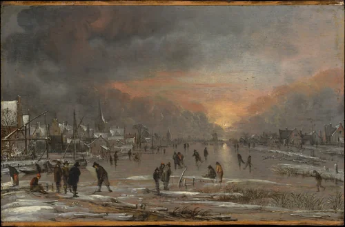 Sports on a Frozen River by Aert van der Neer, painting, 1655-1665