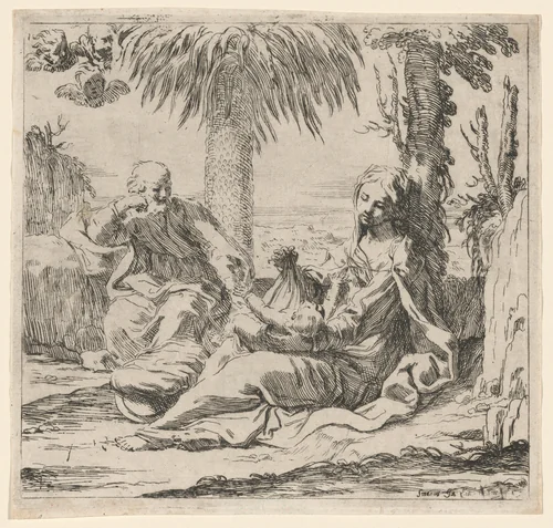 Rest on the Flight into Egypt by Elisabetta Sirani, print, 1650-1660