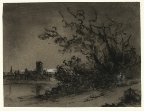 Moonlight Scene by Unknown Artist, drawing, 1800-1899
