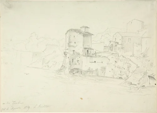 Landscape with Mill and Buildings by Adrian Ludwig Richter, drawing, 1820-1884