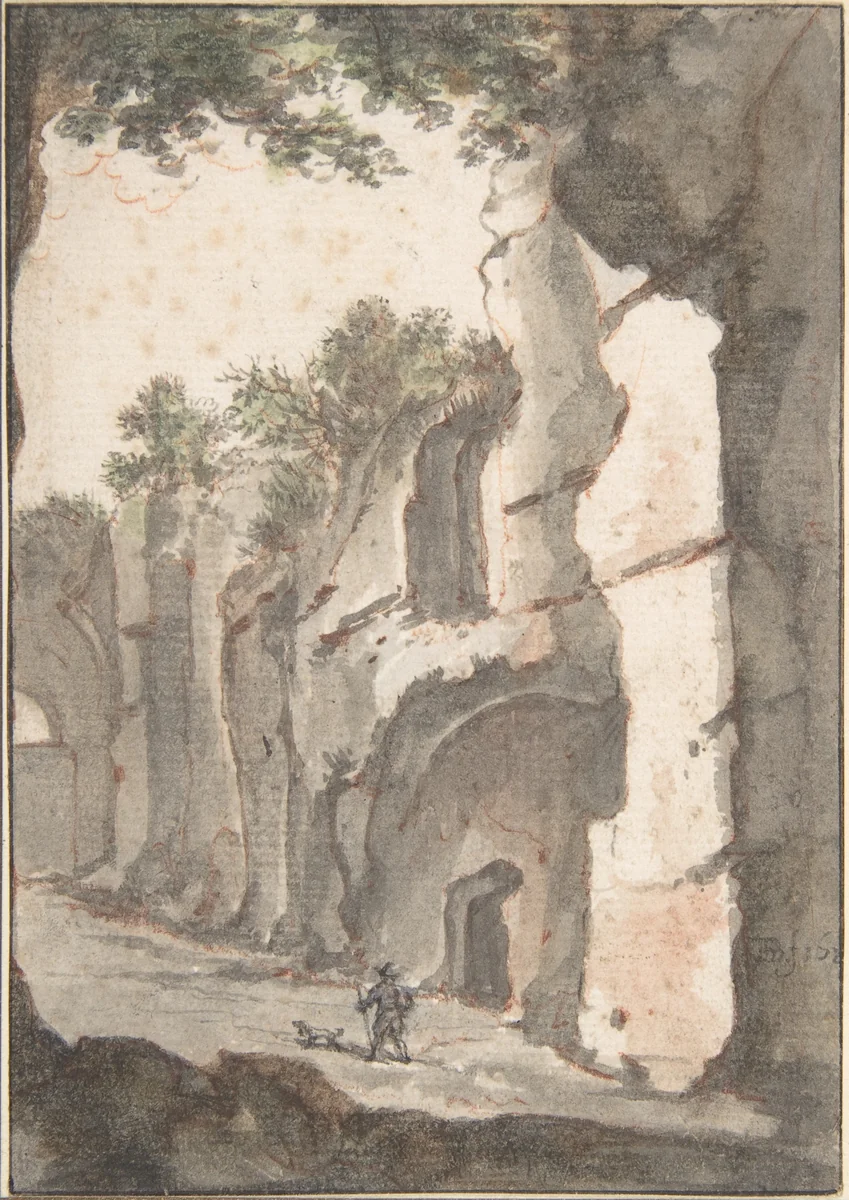 Roman View by Bartholomeus Breenbergh, drawing, 1610-1657