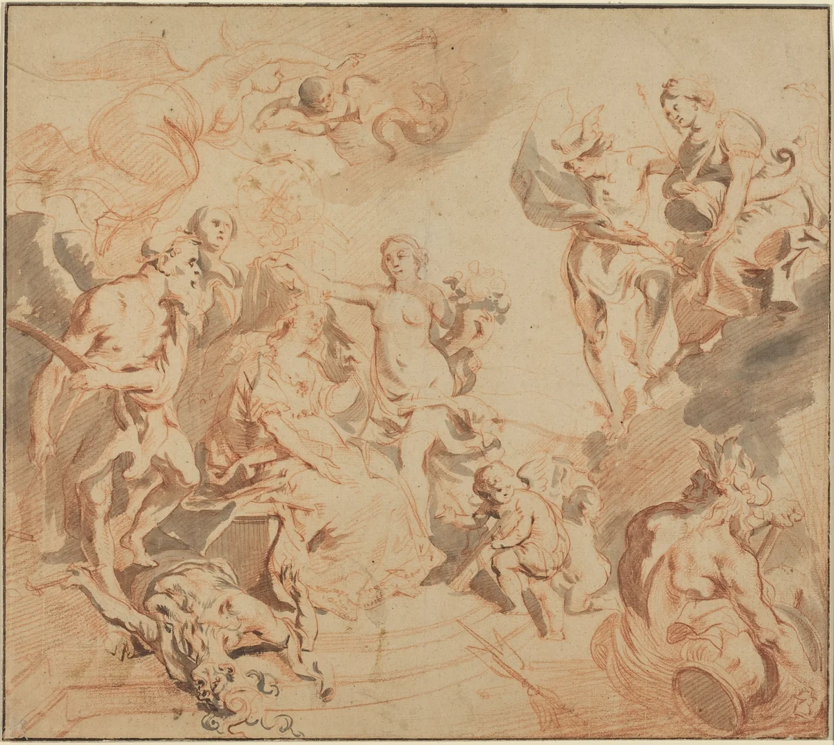 Antwerp Blessed with Abundance by Theodoor van Thulden, drawing, 1648