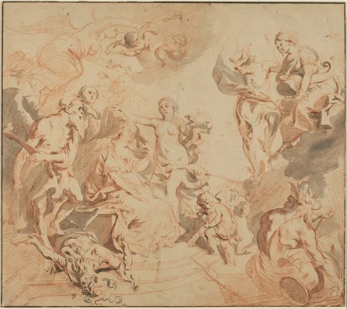 Antwerp Blessed with Abundance by Theodoor van Thulden, drawing, 1648