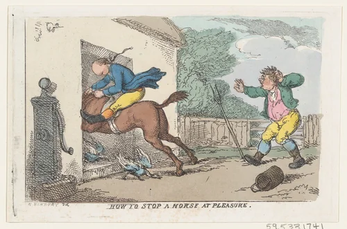 How to Stop a Horse at Pleasure by Thomas Rowlandson, print, 1803