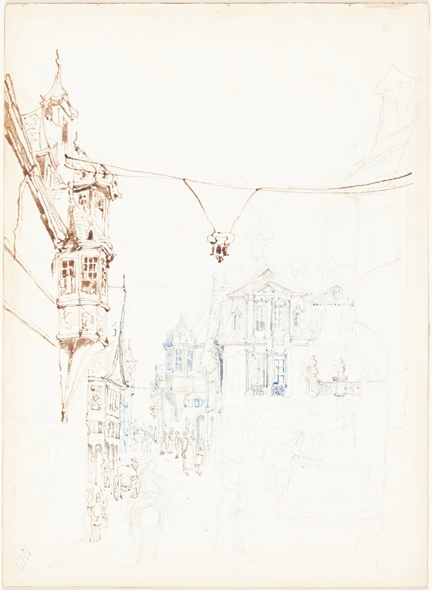 Continental Street Scene by John Skinner Prout, drawing, 1860-1870