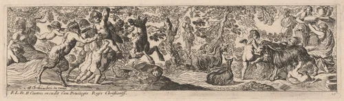 Satyrs and Putti Playing with Animals by Pierre Brebiette; François Langlois, print, 1626