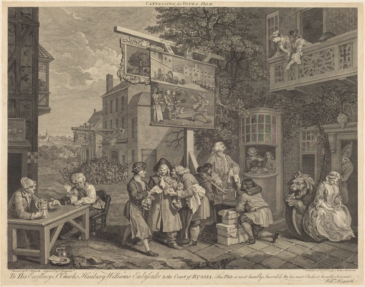 Canvassing for Votes by Charles Grignion; William Hogarth, print, 1757