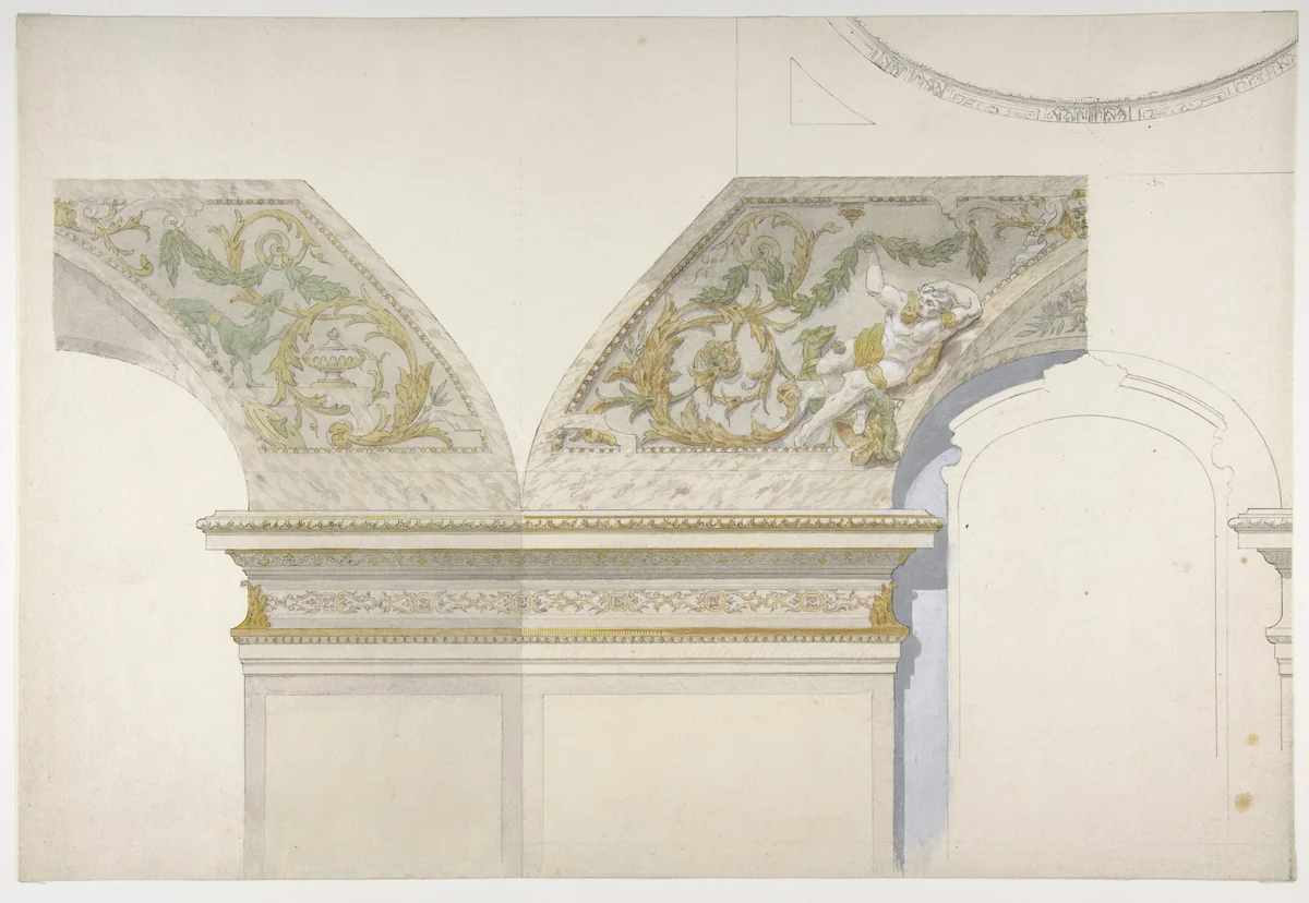Design for Coving, Hotel de Trevise by Jules-Edmond-Charles Lachaise, drawing, 1850-1910