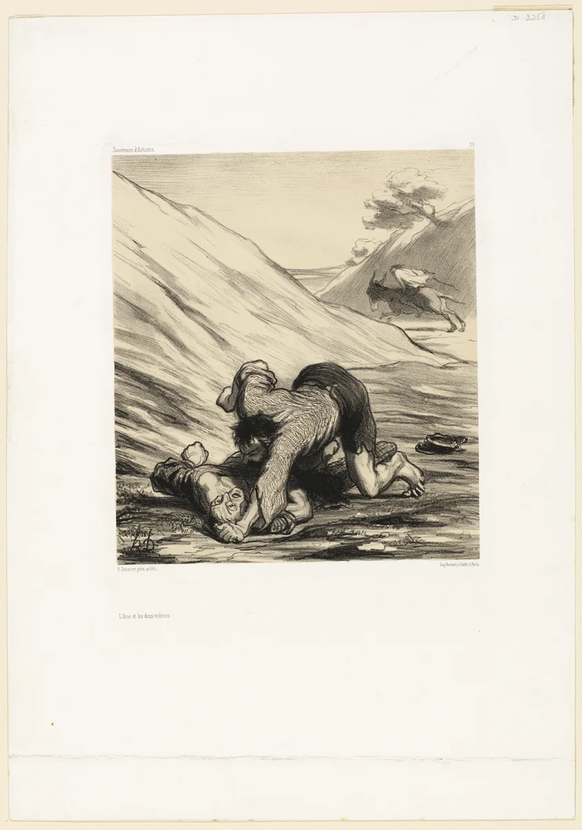 The Ass and Two Thieves, plate 75 from Souvenirs d’artistes by Honoré-Victorin Daumier, print, 1862