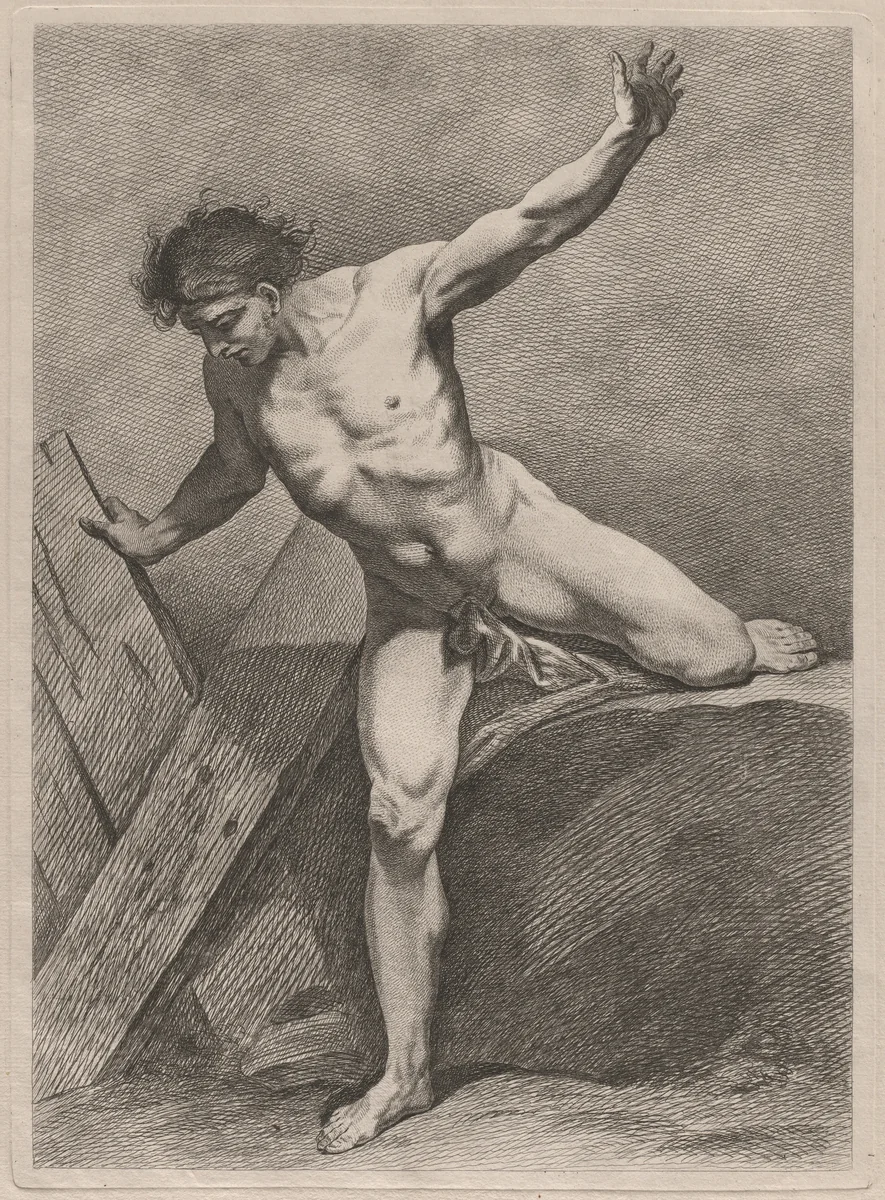 Climbing Man with Arms Outstretched by Carle van Loo, print, 1738-1748