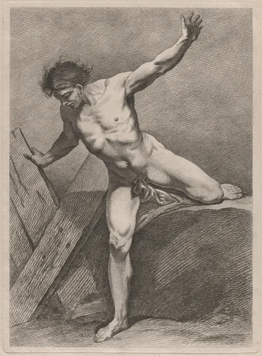 Climbing Man with Arms Outstretched by Carle van Loo, print, 1738-1748