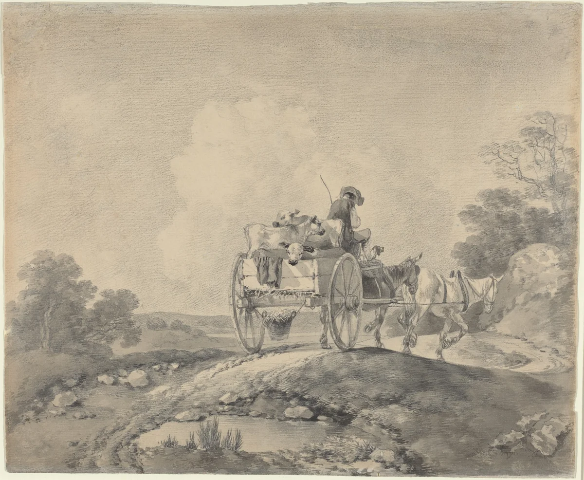 Drover with Calves in a Country Cart by Thomas Gainsborough, drawing, 1755