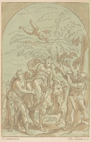 Rape of Europa by Nicolas Le Sueur; Paolo Farinati, print, 1690-1764