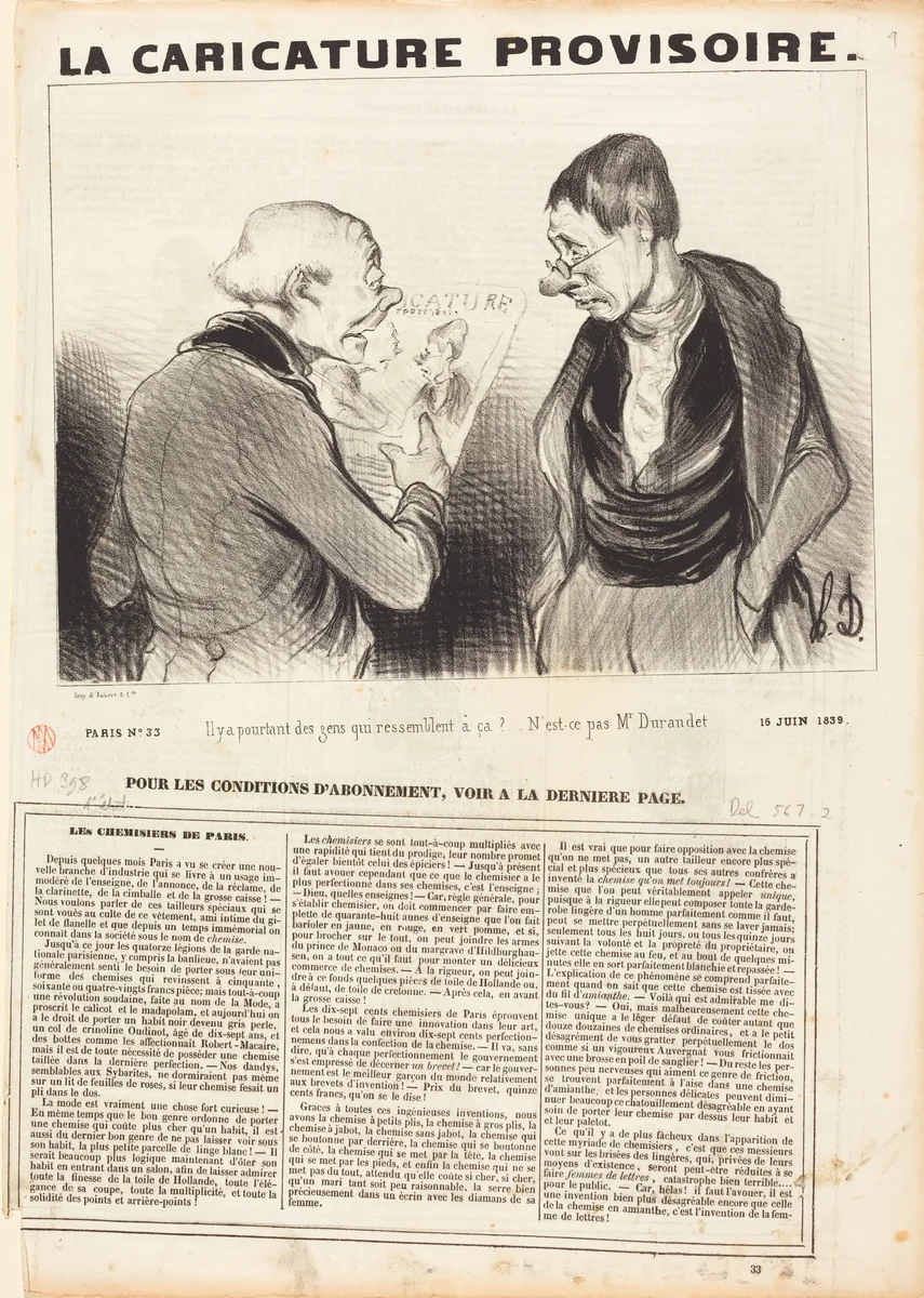 Il y a pourtant des gens qui ressemblent a ça! by Honoré Daumier, print, 1839