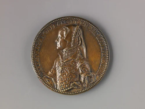 Portrait medal of Mary Tudor Queen of England (obverse); Allegory of Mary Tudor's Reign (reverse) by Jacopo Nizolla, metalwork, 1554