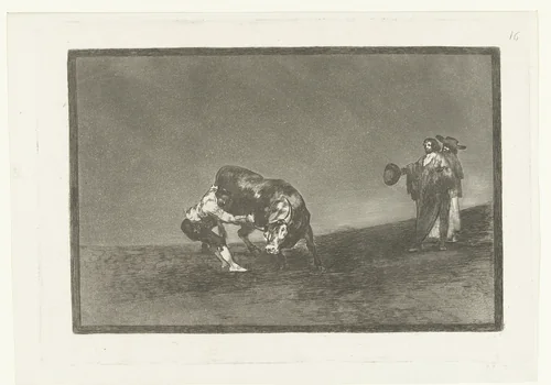 Martincho grijpt een stier bij zijn hoorn by Francisco de Goya, print, 1811-1816