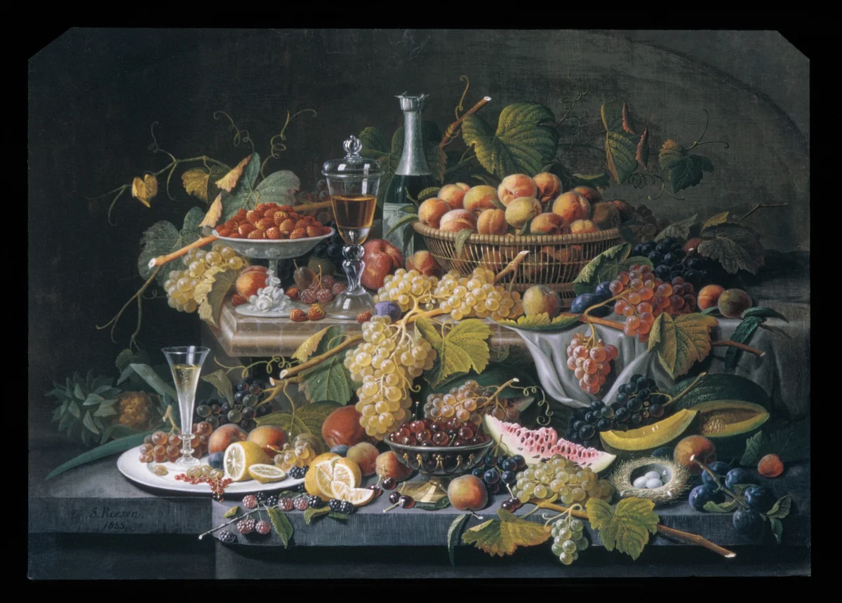 Still Life: Fruit by Severin Roesen, artwork, 1855