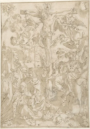 Christus aan het kruis by anonymous, drawing, 1500-1600