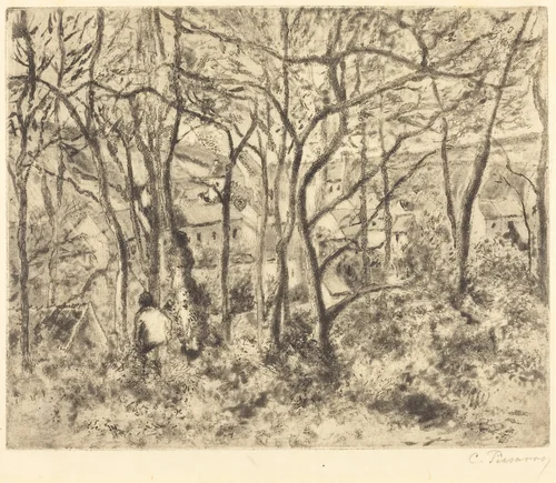 Wooded Landscape at L'Hermitage, Pontoise (Paysage sous bois, a L'Hermitage, Pontoise) by Camille Pissarro, print, 1879