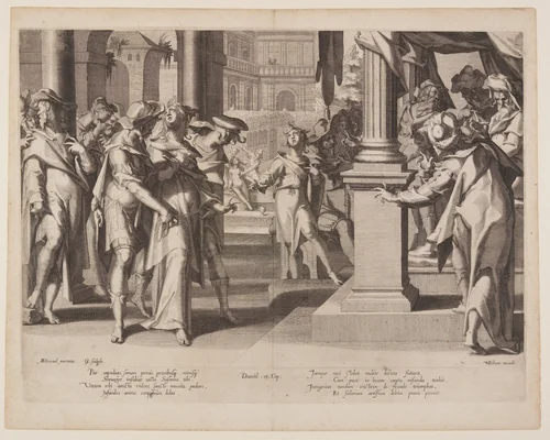 Susanna Before Daniel, plate 3 from Thrones of Justice (Thronus Iustitiae) by Willem van Swanenburgh, print, 1606