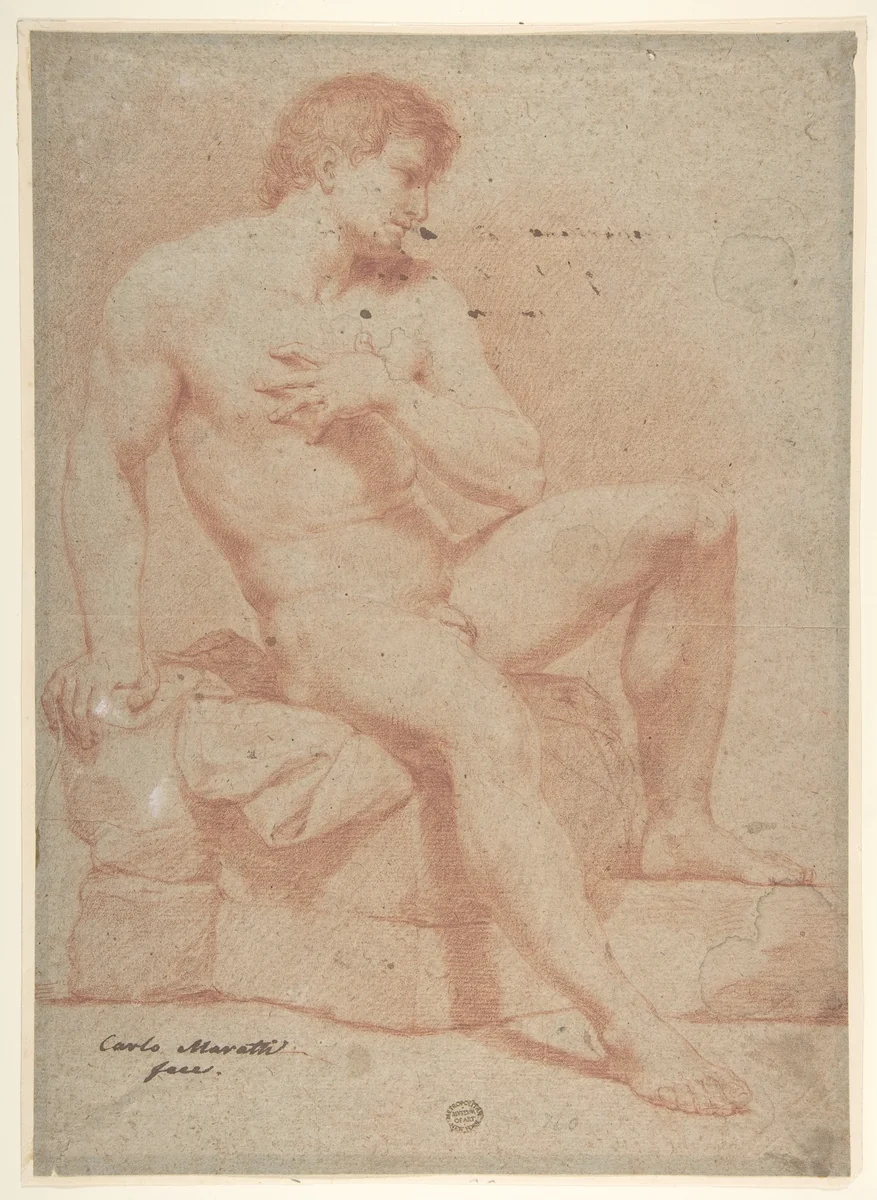 Nude Male Figure by Carlo Maratti, drawing, 1625-1713