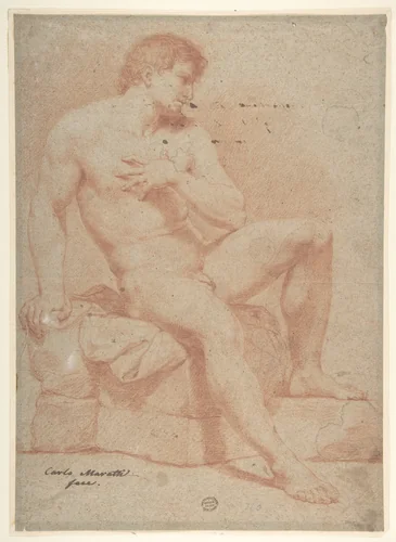 Nude Male Figure by Carlo Maratti, drawing, 1625-1713