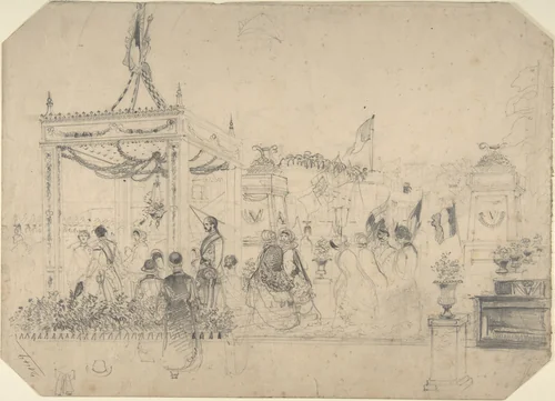 Victoria and Albert Arriving in France for a State Visit (recto); Welcome Arch (verso) by anonymous, drawing, 1850-1863