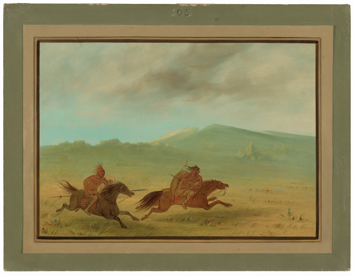 An Osage Indian Pursuing a Camanchee by George Catlin, painting, 1861-1869