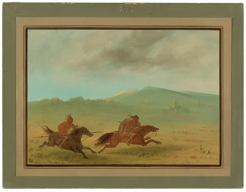 An Osage Indian Pursuing a Camanchee by George Catlin, painting, 1861-1869