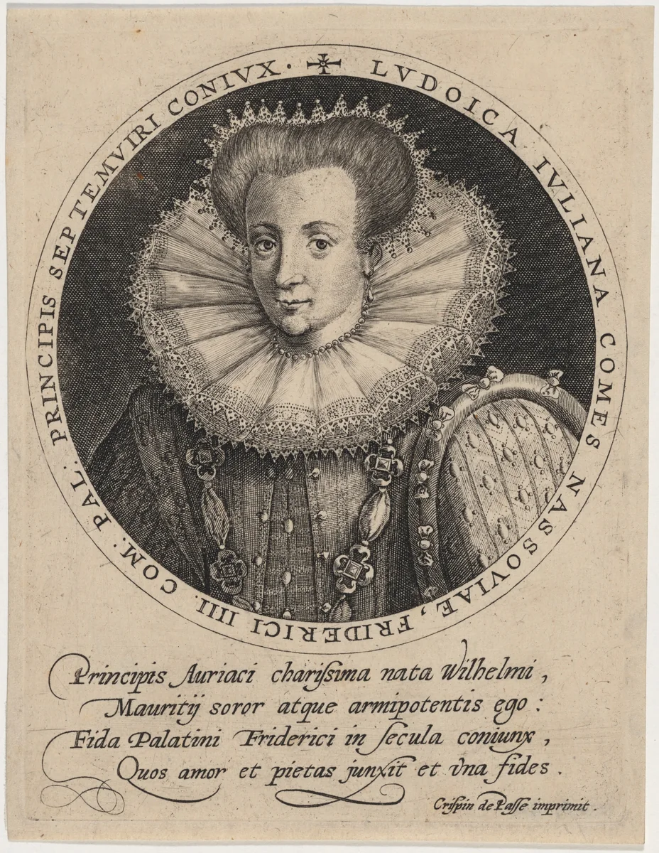 Louise Juliana of Nassau, Electress Palatine by Crispijn van de Passe I, print, 1565-1637