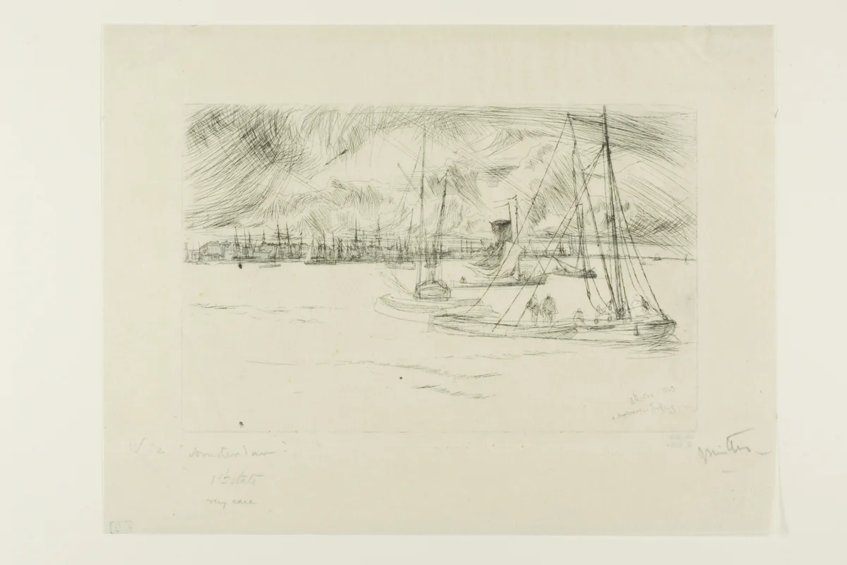 Amsterdam, from the Tolhuis by James McNeill Whistler, print, 1863