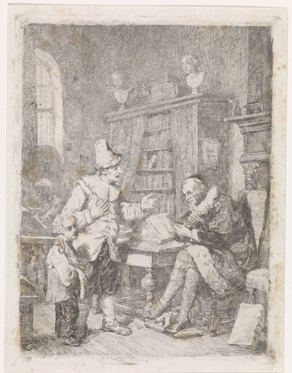 Bij de advocaat by David van der Kellen, print, 1837-1882