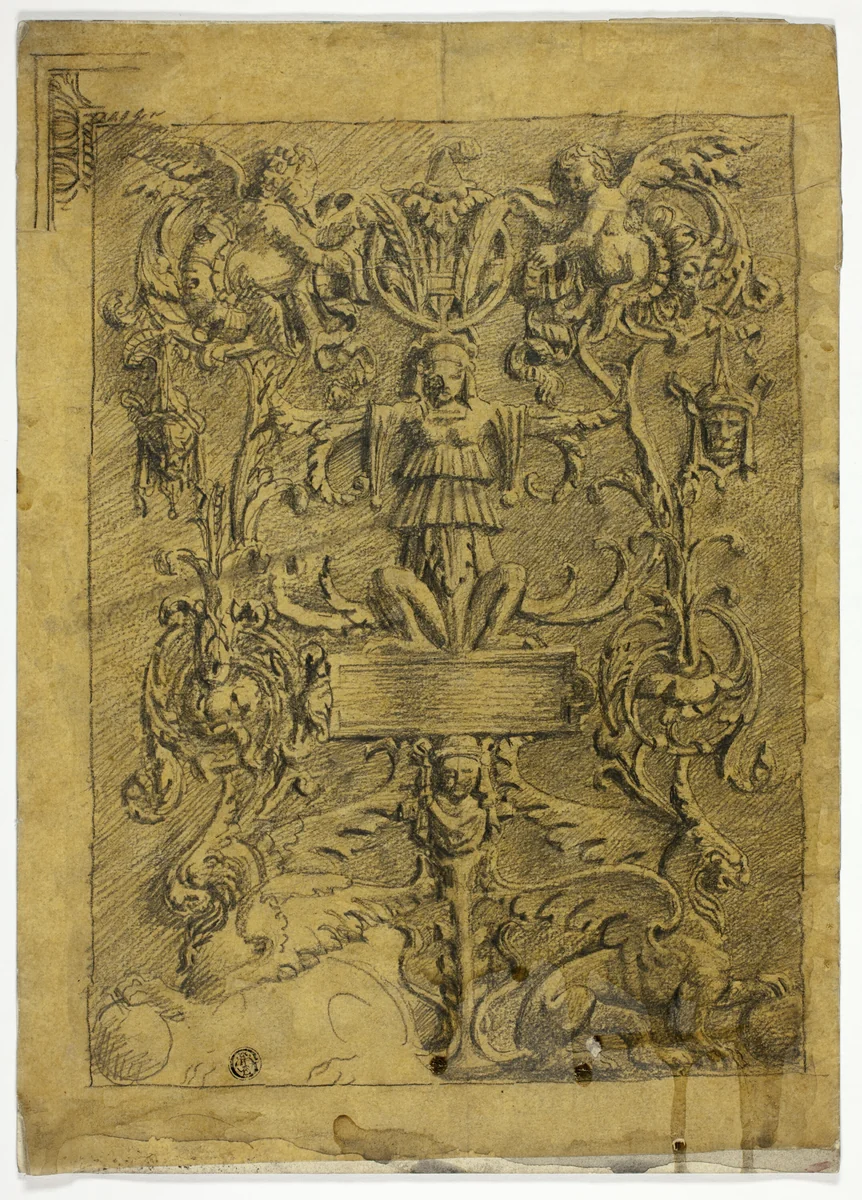 Decorative Design with Putti and Griffins by Alfred George Stevens, drawing, 1837-1875