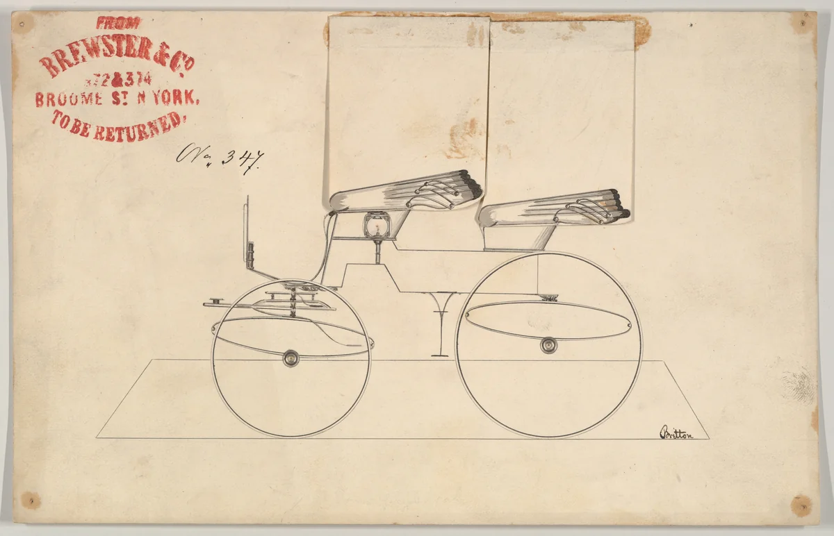 Design for Phaeton, no. 347 by Brewster & Co., drawing, 1850-1874