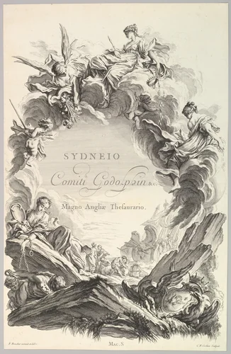 Frontispice pour le "Tombeau du comte Sidney Godolphin" (Frontispiece for the "Tomb of Earl Sidney Godolphin"), from Tombeaux des Princes, des Grands Capitaines et autres Hommes illustres (Tombs of Princes, Great Captains, and other Illustrious Men) by Charles Nicolas Cochin II, print, 1731-1741