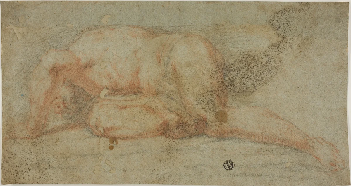 Man Lying Down, Arm Over Head by Unknown Artist, drawing, 1600-1699