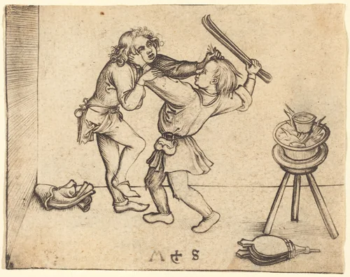 Apprentices Fighting by Martin Schongauer, print, 1480