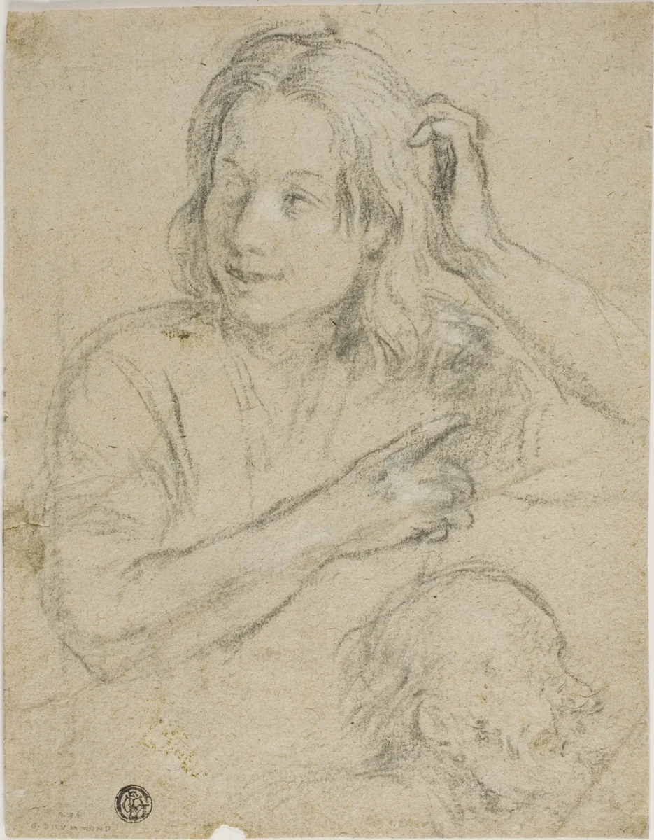 Boy with Hand on His Head and Profile of Old Man by Samuel Drummond, drawing, 1785-1844